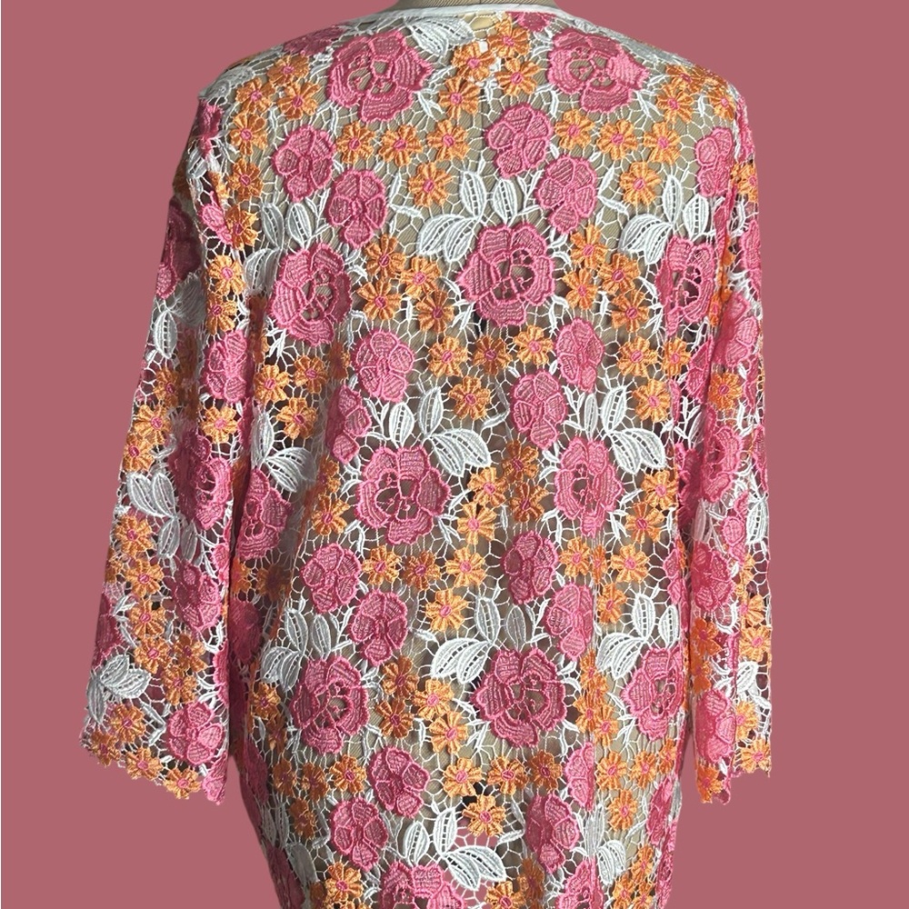 Ruby Rd. Pink and Orange Floral Lace Jacket - Picture 2 of 3